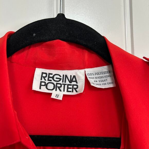 Vintage Regina Porter Red Secretary Blouse M Classic French Chic Office Parisian - Picture 3 of 11